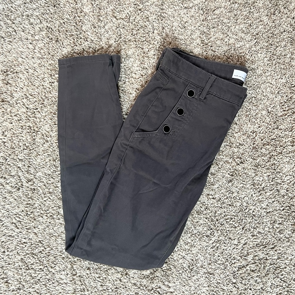 Loft Sailor Sateen Leggings Gray Nautical Button Pockets Midrise Pants 🩶